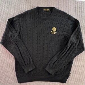 Trump Signature Collection Large Golf Club Black Cotton Cable Knit Sweater Black